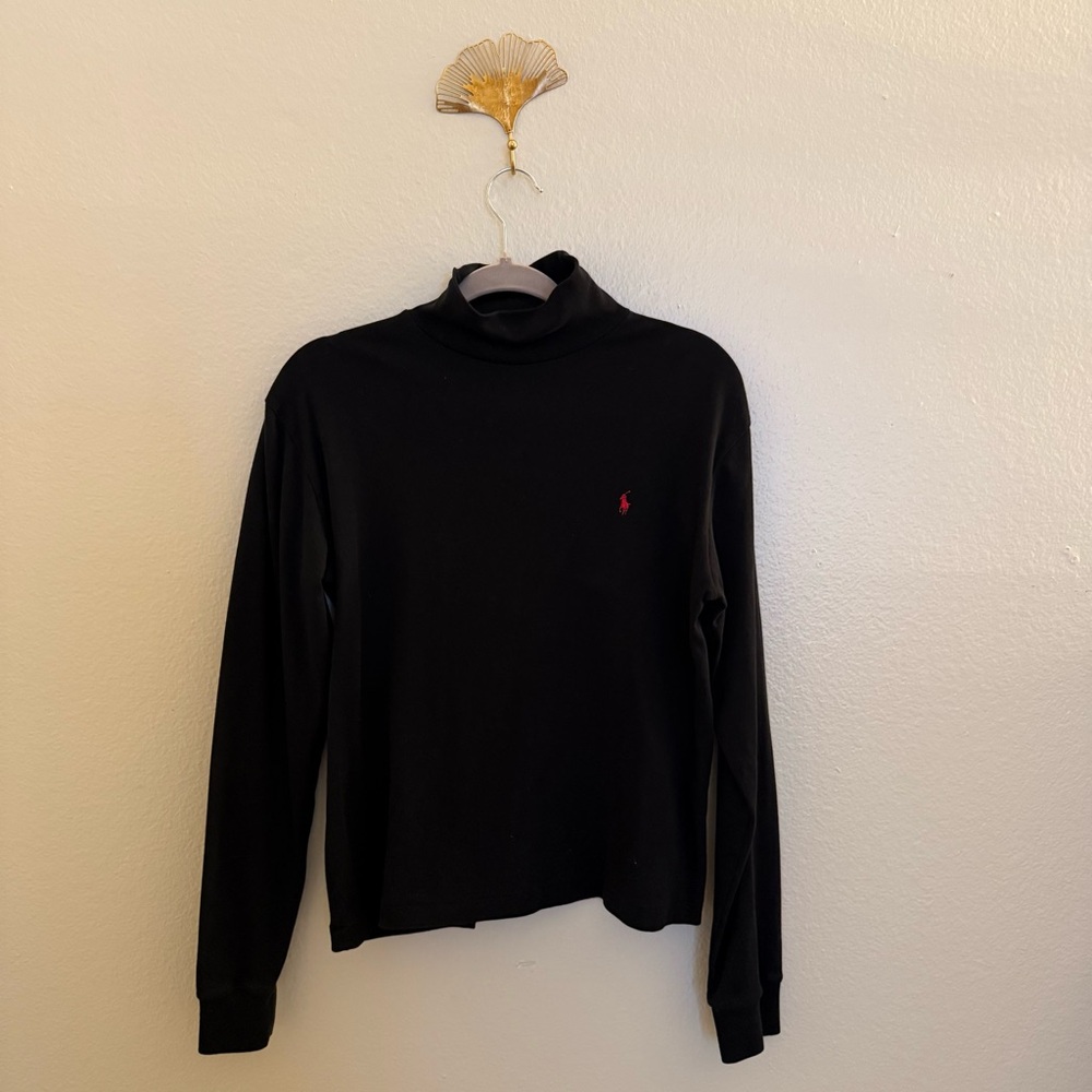 90s Ralph Lauren Sport Black Long Sleeve Turtleneck with Red Logo